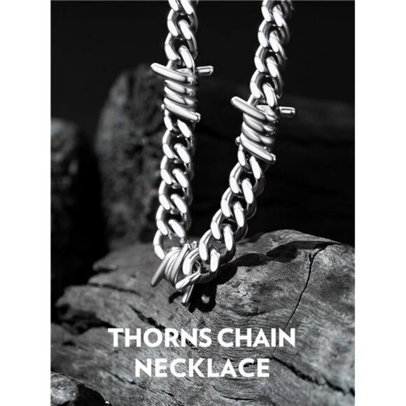 Barbed Wire Cuban Chain Necklace Gothic Punk Choker Stainless Steel Unisex - Picture 5 of 7